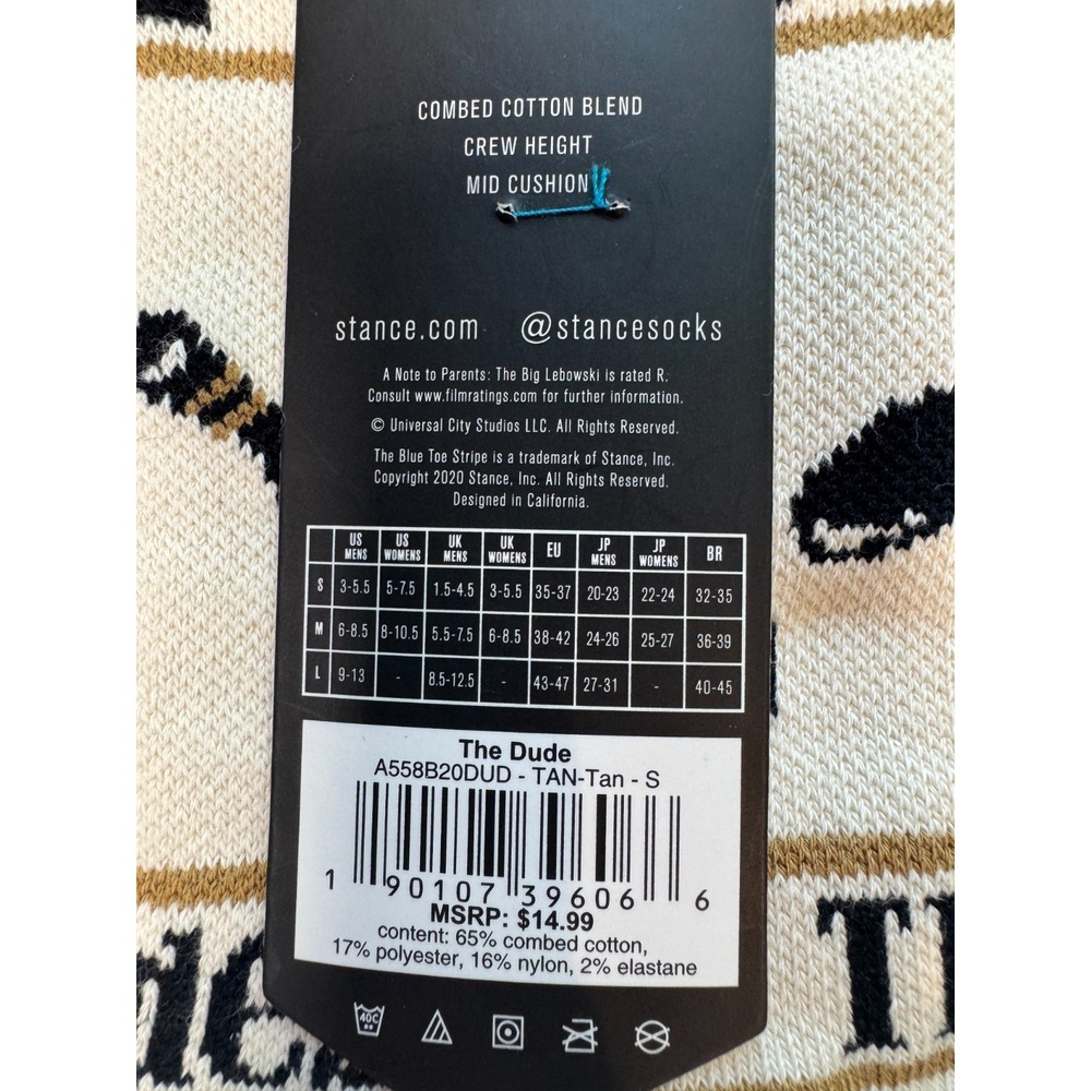STANCE x Big Lebowski Dude Crew Socks Small = Men 3-5.5 and Women 5-7.5 Casual - Picture 7 of 7